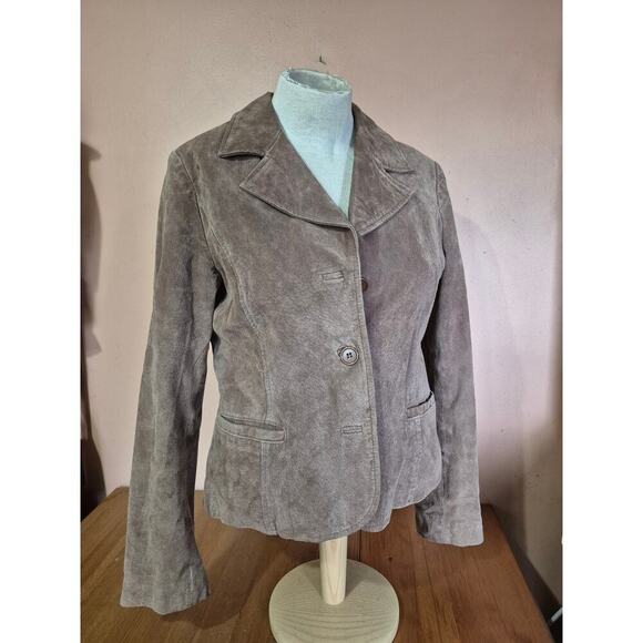 Genuine Suede Uniform Leather John Paul Richard womens blazer‎ size large brown - Picture 1 of 5
